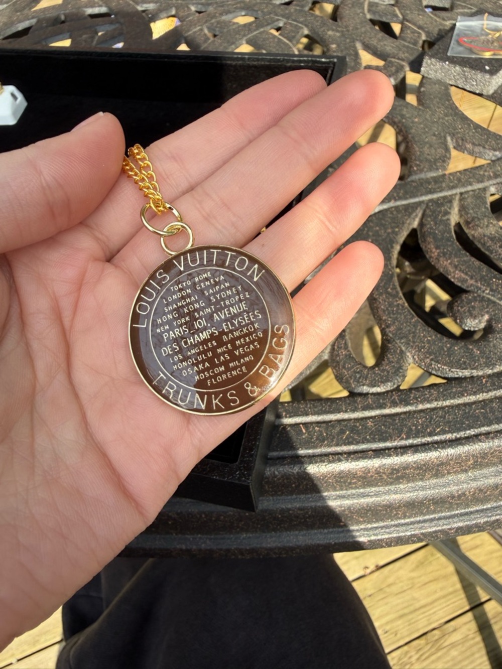 Authentic Louis Vuitton Gold and Brown Medallion Pendant Necklace - Picture 4 of 4